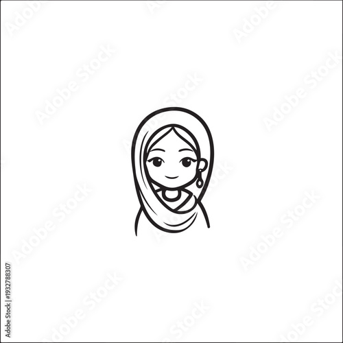 Wallpaper Mural Smiling Muslim girl in hijab black and white vector illustration Torontodigital.ca
