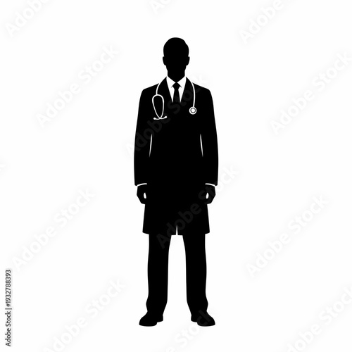 Male Doctor Silhouette with Stethoscope Standing.