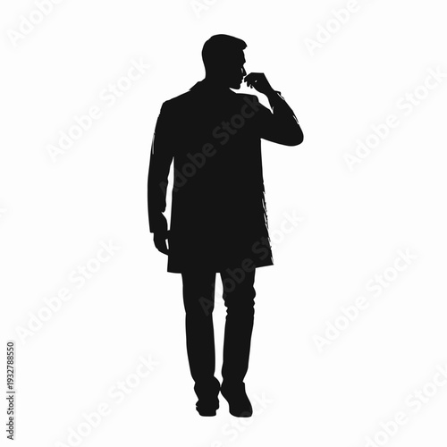 Man Silhouette Standing and Talking on Phone.