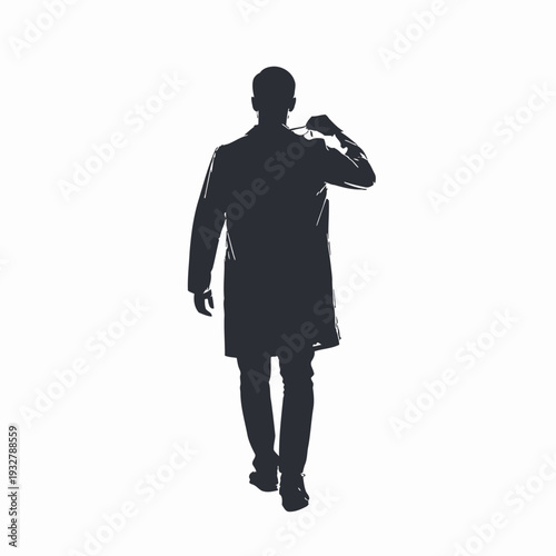 Man in Coat Standing and Saluting.