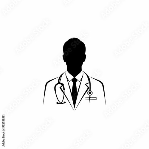 Doctor Silhouette with Stethoscope and Lab Coat.