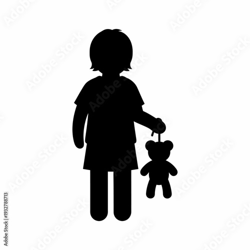 Silhouette of a Child Holding Teddy Bear.