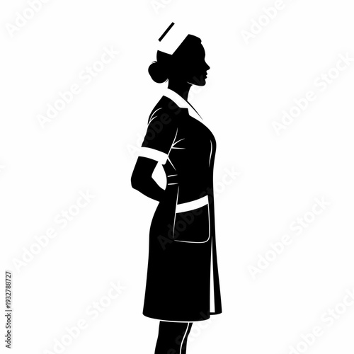 Nurse Silhouette Standing Profile View.