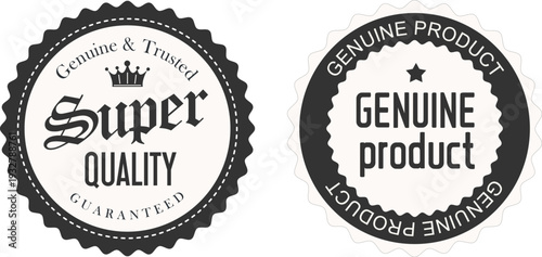 Two black and white quality guarantee seals on a white background