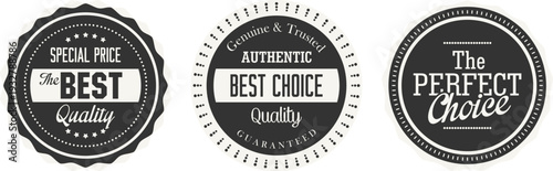 Three black and white best quality labels
