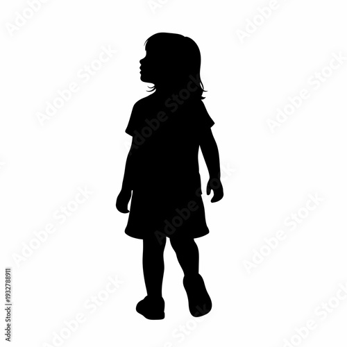 Silhouette of a Young Female Child Standing.