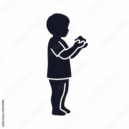 Young Child Holding Mobile Phone Device.
