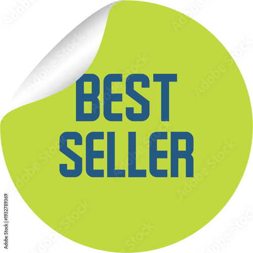 A best seller sticker with a peeled corner on a white background