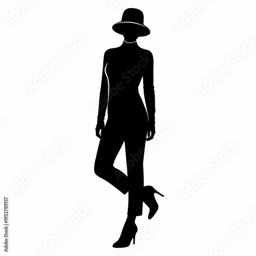 Woman Silhouette Fashion Hat High Heels.
