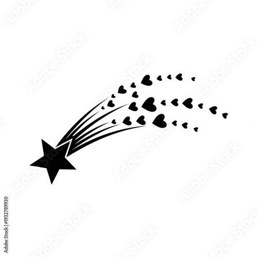A black star shooting hearts into the air as a vector graphic illustration