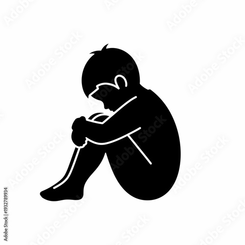 Sad Child Sitting Alone in Distress.