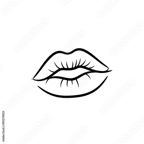A minimalist black and white vector illustration of a pair of lips with eyelashes