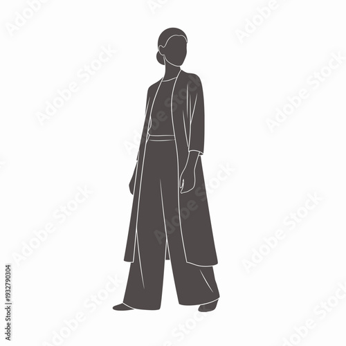 Woman Wearing Long Coat and Pants.