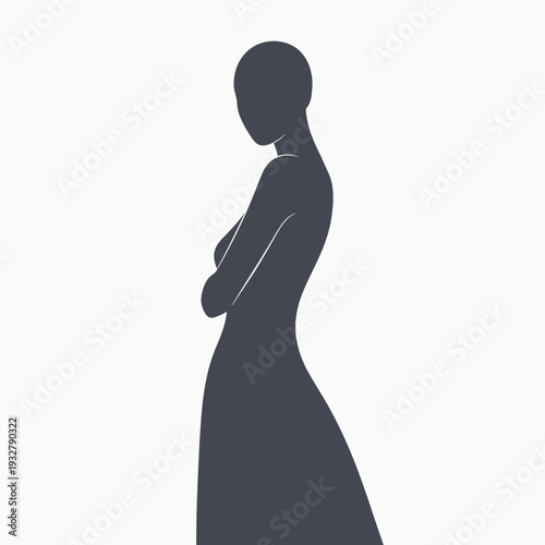 Pregnant Woman Silhouette Standing Profile View.