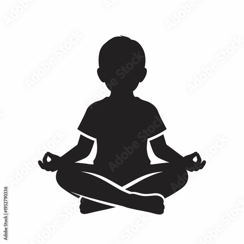 Young Boy Meditating in Lotus Position.