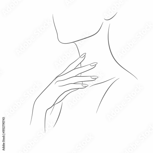 Woman Touching Neck with Hand Illustration.