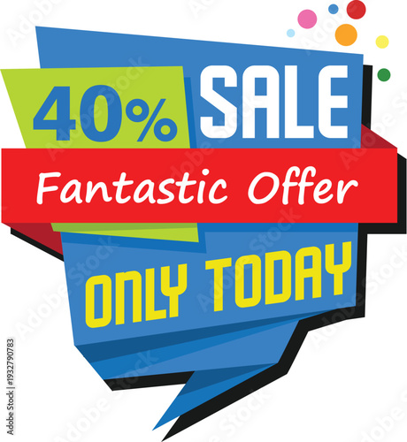 A colorful sale sign with a speech bubble