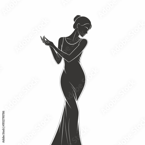 Woman in Elegant Evening Gown Silhouette.