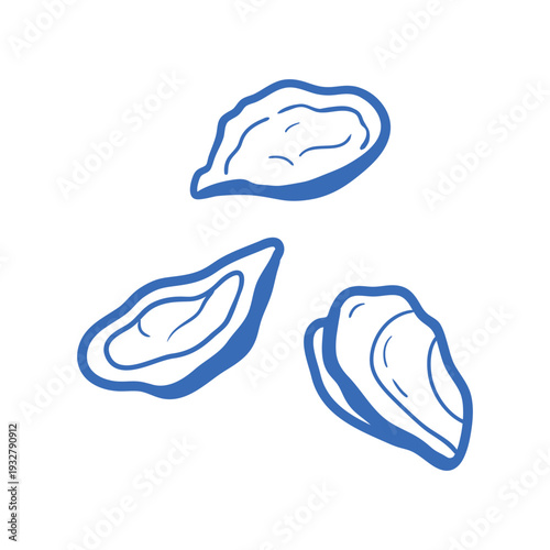 Hand drawn oysters with shells. Minimal seafood illustration for restaurant menus, fish market branding, gourmet concepts.