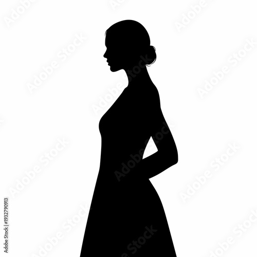 Silhouette of a Woman in Dress Profile.