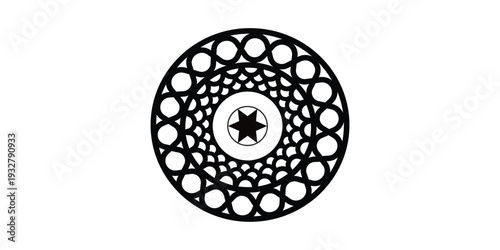 Circular Geometric Mandala Vector, Black and White Ornamental Pattern Royal