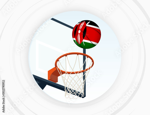 Kenya Flag Themed Basketball in Motion, Scoring Moment in Basketball Game.