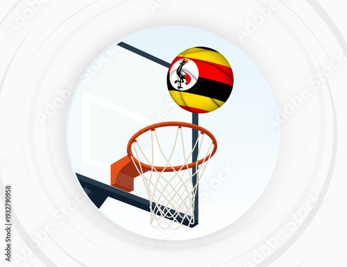 Uganda Flag Themed Basketball in Motion, Scoring Moment in Basketball Game.