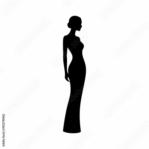 Woman Silhouette in Elegant Long Dress.
