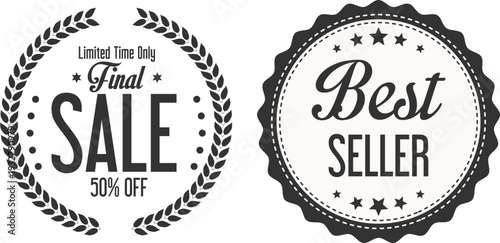 Black and white best seller and sale labels