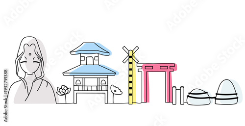 鎌倉の観光名所　手描きベクターイラスト