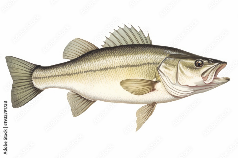 Fototapeta premium Largemouth bass illustration showing freshwater game fish for fishing concepts