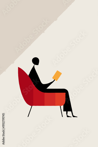 Minimalist Bauhaus style graphic poster of office privacy concept and acoustic furniture design