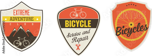 A set of vintage bicycle logos on a white background
