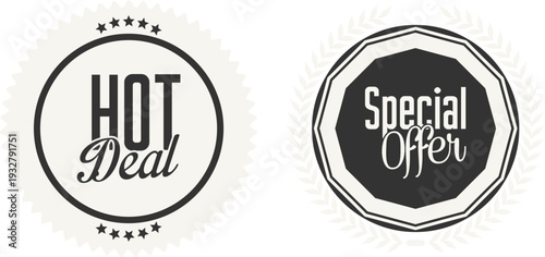 Two promotional stamps for special offers and hot deals