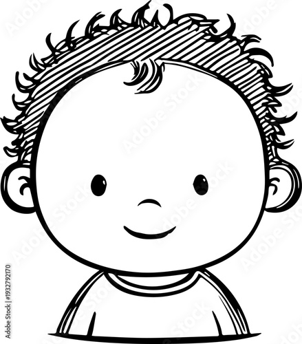 Wallpaper Mural Simple black and white illustration of a happy cartoon boy smiling Torontodigital.ca