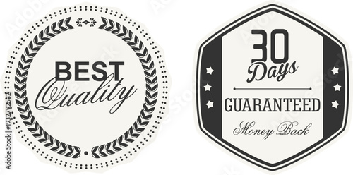 Two black and white guarantee badges for quality and satisfaction