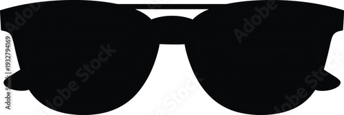 Black sunglasses silhouette icon isolated on white background, classic fashion eyewear vector illustration for summer, beach, and trendy lifestyle design.