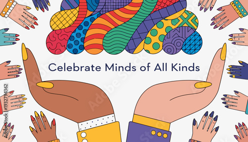 Vibrant illustration celebrating diversity and inclusivity with colorful hands