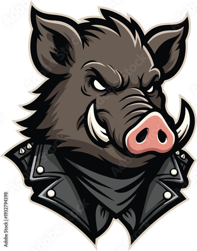 Fierce Wild Boar Wearing a Studded Leather Biker Jacket