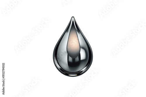 Silver metallic liquid droplet with glossy chrome reflections, a 3d rendered element for modern design, isolated with transparent background