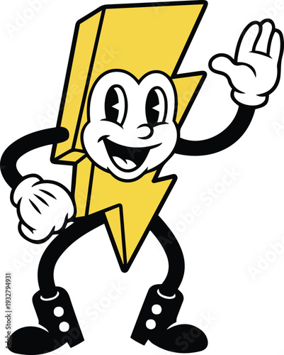 Smiling Lightning Bolt Character with Gloved Hands Waving