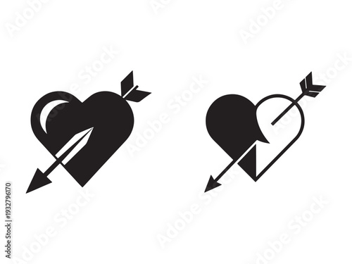 Heart with arrow pierced through it  love and passion symbol  heart and arrow graphic design elements  heart pierced by an arrow