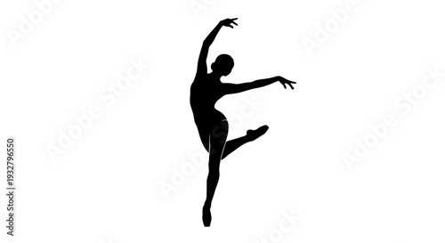 Elegant silhouette of a ballerina in motion against a white background