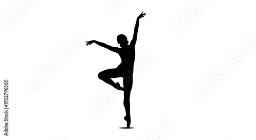 Elegant silhouette of a ballet dancer performing graceful movement on white