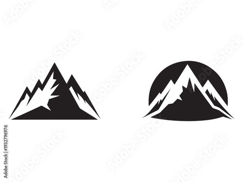 Mountain range silhouette icons  black and white mountain peaks  landscape graphics  outdoor symbols