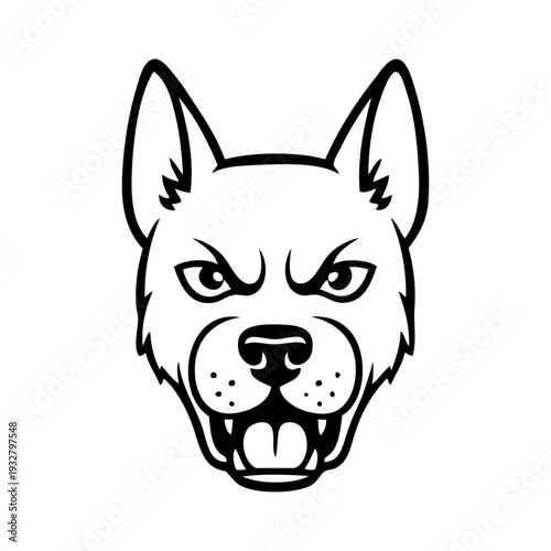 Dibujo sencillo con líneas de la cara de un perro enojado