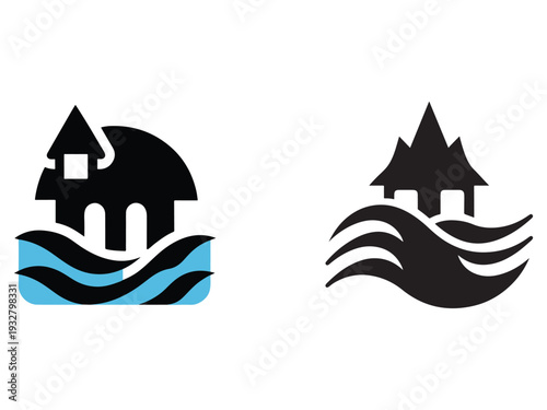 Rising sea levels and flooded houses due to global warming and climate change