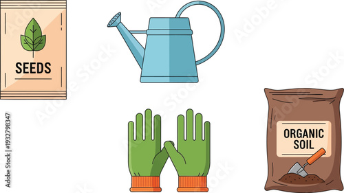 Beginner Gardening Tools Illustration