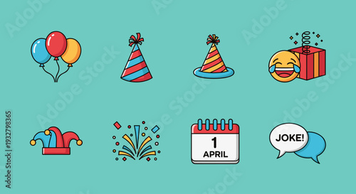 April Fools Day Celebration Icons Set.