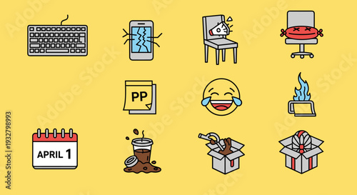Collection of Cartoon Office and Delivery Icons.